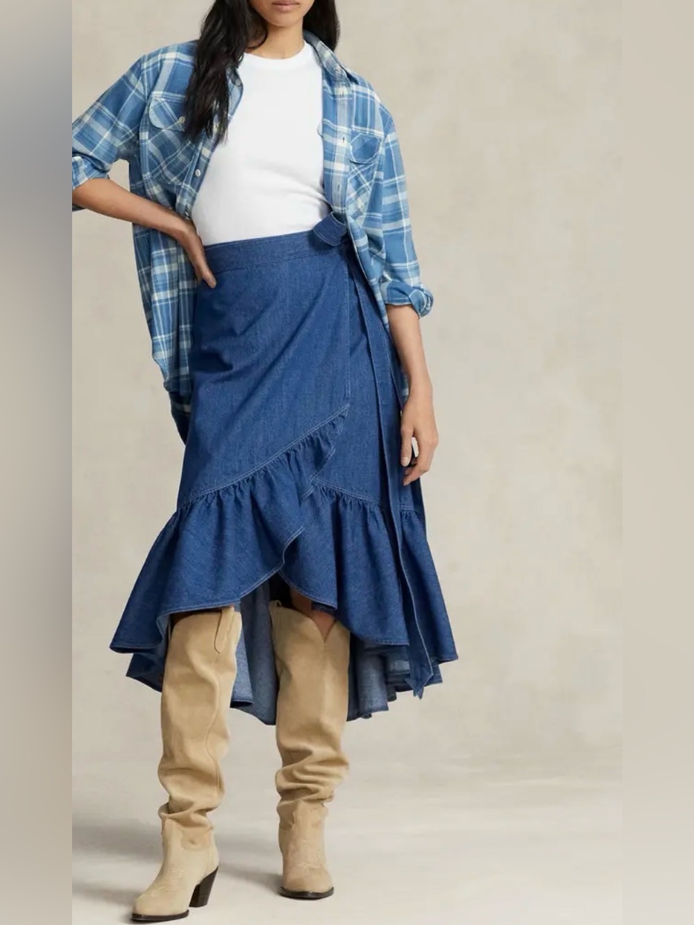 NWT Michael Kors Chambray Ruffle Maxi Skirt